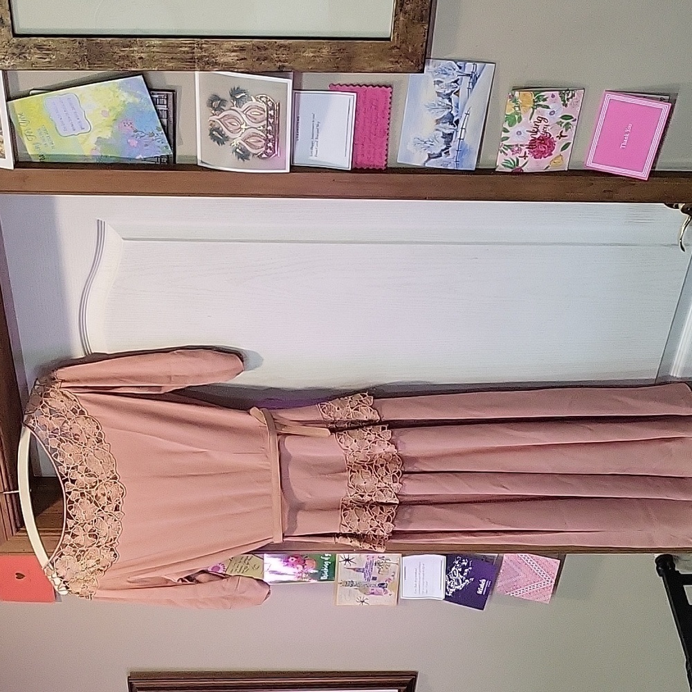 Vintage 1950's Dusty Pink Lace Top Dress 3/4 Length Sleeve Size S - Picture 6 of 9